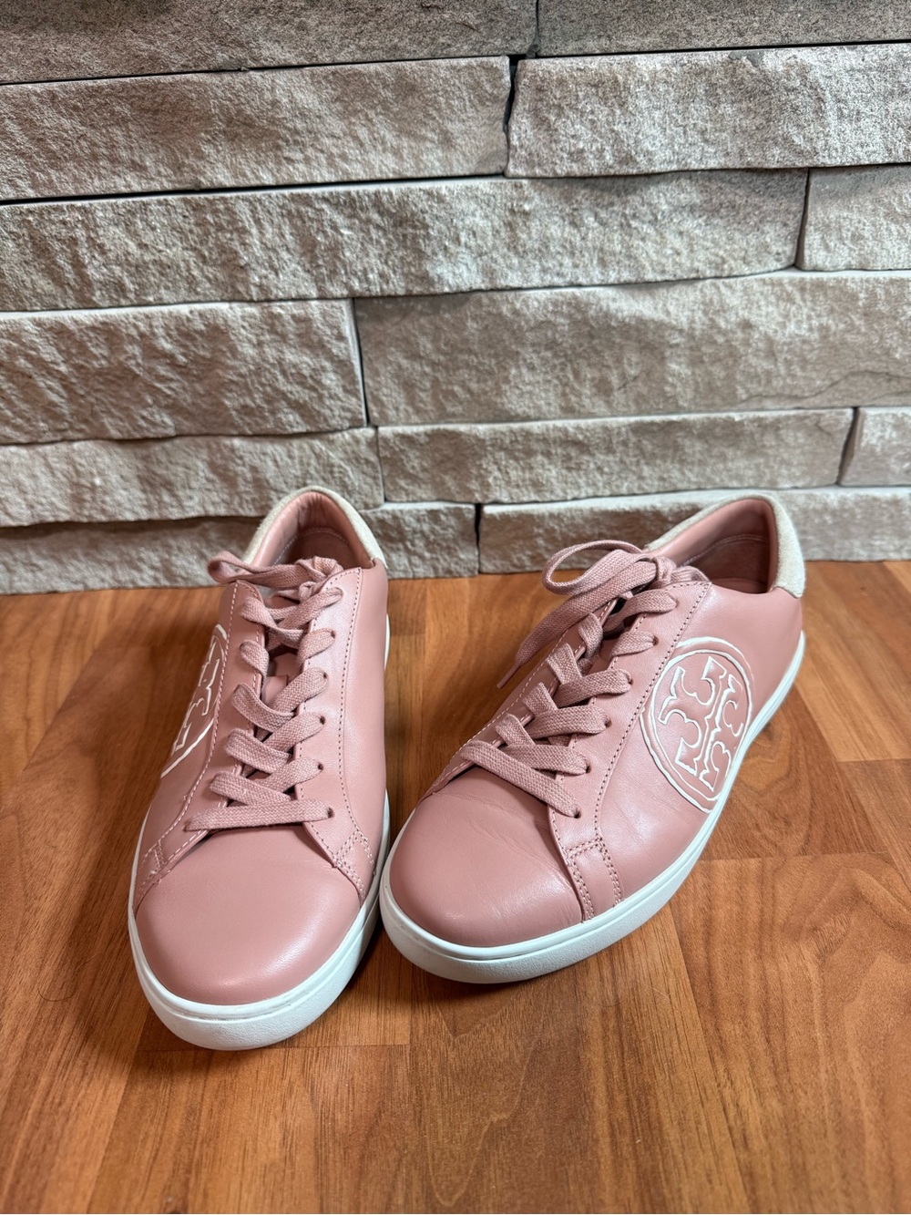 Women's Tory Burch Pink Leather Logo Lace-Up Sneakers